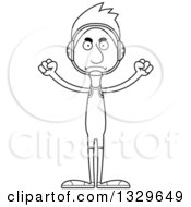 Lineart Clipart Of A Cartoon Black And White Angry Tall Skinny White Man Wrestler Royalty Free Outline Vector Illustration