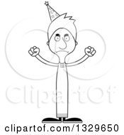 Lineart Clipart Of A Cartoon Black And White Angry Tall Skinny White Wizard Man Royalty Free Outline Vector Illustration