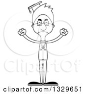 Lineart Clipart Of A Cartoon Black And White Angry Tall Skinny White Man Professor Royalty Free Outline Vector Illustration
