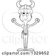 Lineart Clipart Of A Cartoon Black And White Angry Tall Skinny White Viking Man Royalty Free Outline Vector Illustration