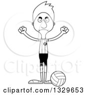 Lineart Clipart Of A Cartoon Black And White Angry Tall Skinny White Man Volleyball Player Royalty Free Outline Vector Illustration
