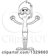Lineart Clipart Of A Cartoon Black And White Angry Tall Skinny White Man In Snorkel Gear Royalty Free Outline Vector Illustration
