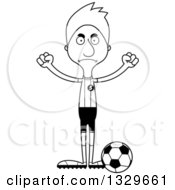 Lineart Clipart Of A Cartoon Black And White Angry Tall Skinny White Man Soccer Player Royalty Free Outline Vector Illustration