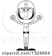 Lineart Clipart Of A Cartoon Black And White Angry Tall Skinny White Man Race Car Driver Royalty Free Outline Vector Illustration