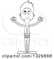 Lineart Clipart Of A Cartoon Black And White Angry Tall Skinny White Karate Man Royalty Free Outline Vector Illustration