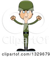 Clipart Of A Cartoon Angry Tall Skinny Hispanic Man Army Soldier Royalty Free Vector Illustration
