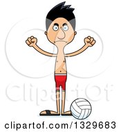 Clipart Of A Cartoon Angry Tall Skinny Hispanic Man Beach Volleyball Player Royalty Free Vector Illustration