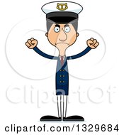 Cartoon Angry Tall Skinny Hispanic Man Boat Captain