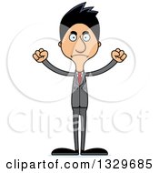 Clipart Of A Cartoon Angry Tall Skinny Hispanic Business Man Royalty Free Vector Illustration