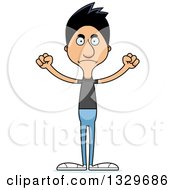 Clipart Of A Cartoon Angry Tall Skinny Hispanic Casual Man Royalty Free Vector Illustration