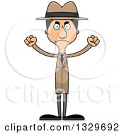 Clipart Of A Cartoon Angry Tall Skinny Hispanic Man Detective Royalty Free Vector Illustration