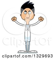 Clipart Of A Cartoon Angry Tall Skinny Hispanic Man Doctor Royalty Free Vector Illustration