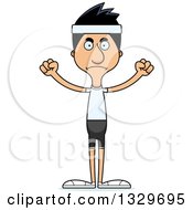Clipart Of A Cartoon Angry Tall Skinny Hispanic Fitness Man Royalty Free Vector Illustration