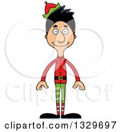Clipart Of A Cartoon Happy Tall Skinny Hispanic Christmas Elf Man Royalty Free Vector Illustration