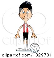 Clipart Of A Cartoon Happy Tall Skinny Hispanic Man Volleyball Player Royalty Free Vector Illustration