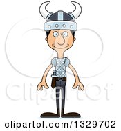 Clipart Of A Cartoon Happy Tall Skinny Hispanic Man Viking Royalty Free Vector Illustration