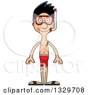 Poster, Art Print Of Cartoon Happy Tall Skinny Hispanic Man In Snorkel Gear