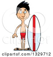 Cartoon Happy Tall Skinny Hispanic Man Surfer
