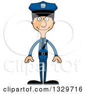 Cartoon Happy Tall Skinny Hispanic Man Police Officer