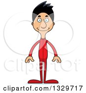 Clipart Of A Cartoon Happy Tall Skinny Hispanic Man In Footie Pajamas Royalty Free Vector Illustration