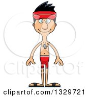 Poster, Art Print Of Cartoon Happy Tall Skinny Hispanic Man Lifeguard