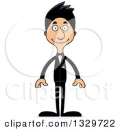 Clipart Of A Cartoon Happy Tall Skinny Hispanic Man Wedding Groom Royalty Free Vector Illustration
