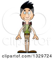 Cartoon Happy Tall Skinny Hispanic Man Hiker