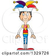 Cartoon Happy Tall Skinny Hispanic Man Jester