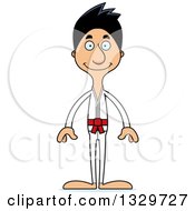Clipart Of A Cartoon Happy Tall Skinny Hispanic Karate Man Royalty Free Vector Illustration