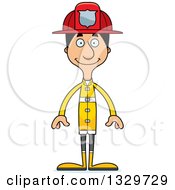 Poster, Art Print Of Cartoon Happy Tall Skinny Hispanic Man Firefighter