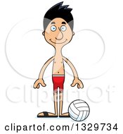 Cartoon Happy Tall Skinny Hispanic Man Beach Volleyball Player