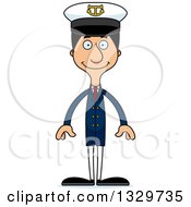 Cartoon Happy Tall Skinny Hispanic Man Boat Captain