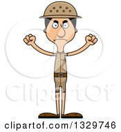 Clipart Of A Cartoon Angry Tall Skinny Hispanic Man Zookeeper Royalty Free Vector Illustration