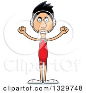 Clipart Of A Cartoon Angry Tall Skinny Hispanic Man Wrestler Royalty Free Vector Illustration