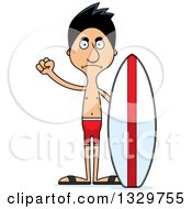 Clipart Of A Cartoon Angry Tall Skinny Hispanic Man Surfer Royalty Free Vector Illustration