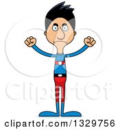 Clipart Of A Cartoon Angry Tall Skinny Hispanic Super Hero Man Royalty Free Vector Illustration by Cory Thoman