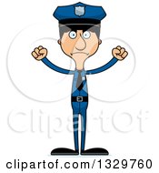Poster, Art Print Of Cartoon Angry Tall Skinny Hispanic Man Police Officer