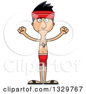 Clipart Of A Cartoon Angry Tall Skinny Hispanic Man Lifeguard Royalty Free Vector Illustration