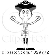 Lineart Clipart Of A Cartoon Black And White Angry Tall Skinny Hispanic Man Pirate Royalty Free Outline Vector Illustration
