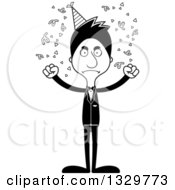 Lineart Clipart Of A Cartoon Black And White Angry Tall Skinny Hispanic Party Man Royalty Free Outline Vector Illustration