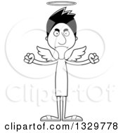Lineart Clipart Of A Cartoon Black And White Angry Tall Skinny Hispanic Man Angel Royalty Free Outline Vector Illustration