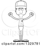 Lineart Clipart Of A Cartoon Black And White Angry Tall Skinny Hispanic Man Baseball Player Royalty Free Outline Vector Illustration