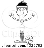 Lineart Clipart Of A Cartoon Black And White Angry Tall Skinny Hispanic Man Basketball Player Royalty Free Outline Vector Illustration
