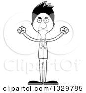 Lineart Clipart Of A Cartoon Black And White Angry Tall Skinny Hispanic Business Man Royalty Free Outline Vector Illustration
