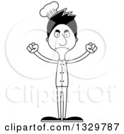 Lineart Clipart Of A Cartoon Black And White Angry Tall Skinny Hispanic Man Chef Royalty Free Outline Vector Illustration