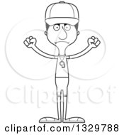 Lineart Clipart Of A Cartoon Black And White Angry Tall Skinny Hispanic Man Sports Coach Royalty Free Outline Vector Illustration