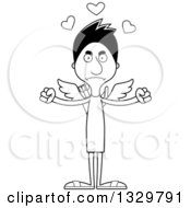 Lineart Clipart Of A Cartoon Black And White Angry Tall Skinny Hispanic Cupid Man Royalty Free Outline Vector Illustration