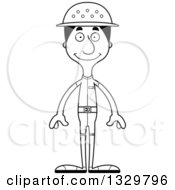 Lineart Clipart Of A Cartoon Black And White Happy Tall Skinny Hispanic Man Zookeeper Royalty Free Outline Vector Illustration