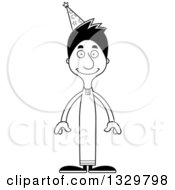Lineart Clipart Of A Cartoon Black And White Happy Tall Skinny Hispanic Wizard Man Royalty Free Outline Vector Illustration