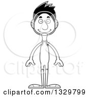 Lineart Clipart Of A Cartoon Black And White Happy Tall Skinny Hispanic Man Wrestler Royalty Free Outline Vector Illustration